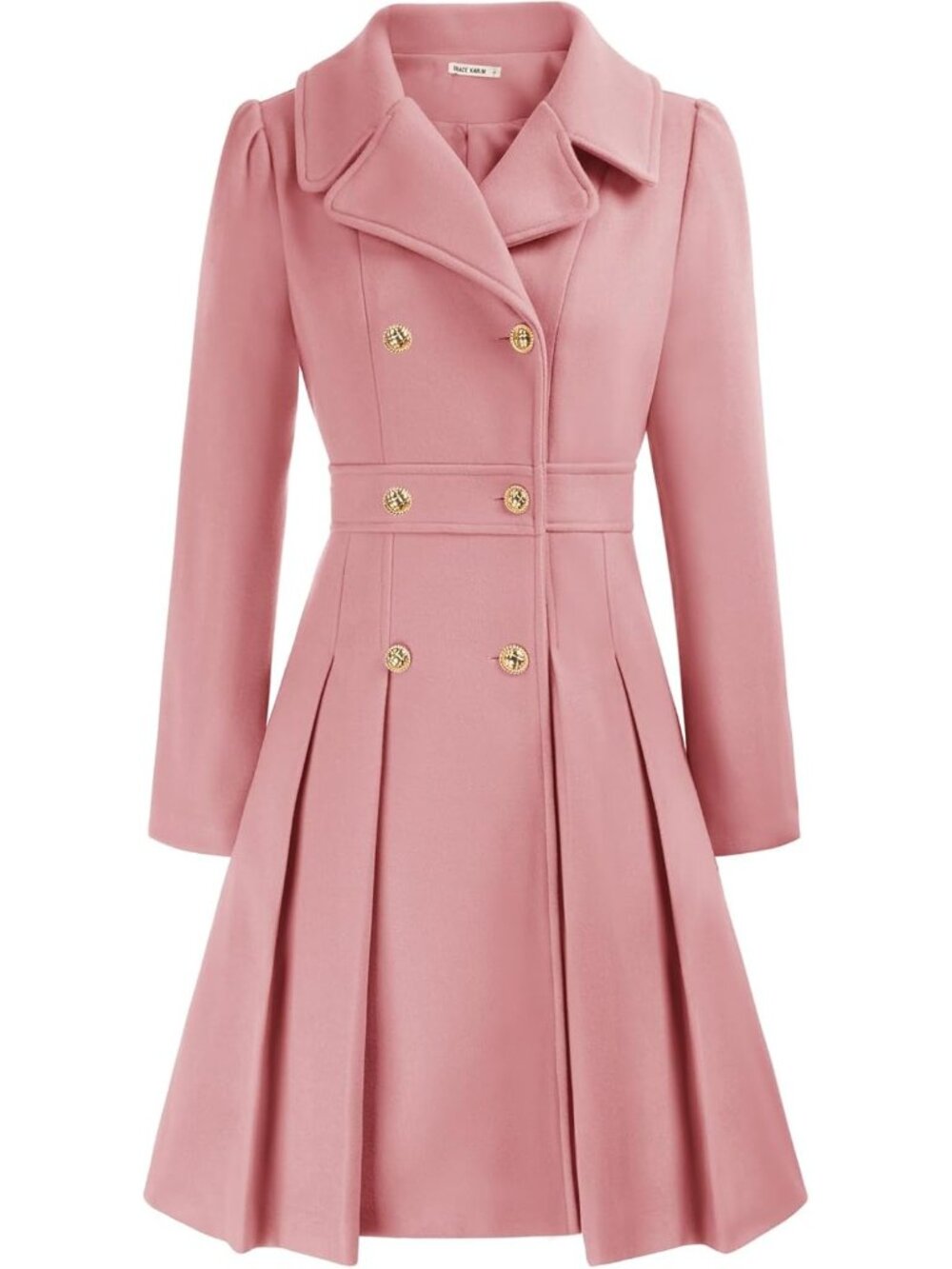 Women's Pink Fashion Notch Lapel Double Breasted Thick A Line Jacket Trench Coat